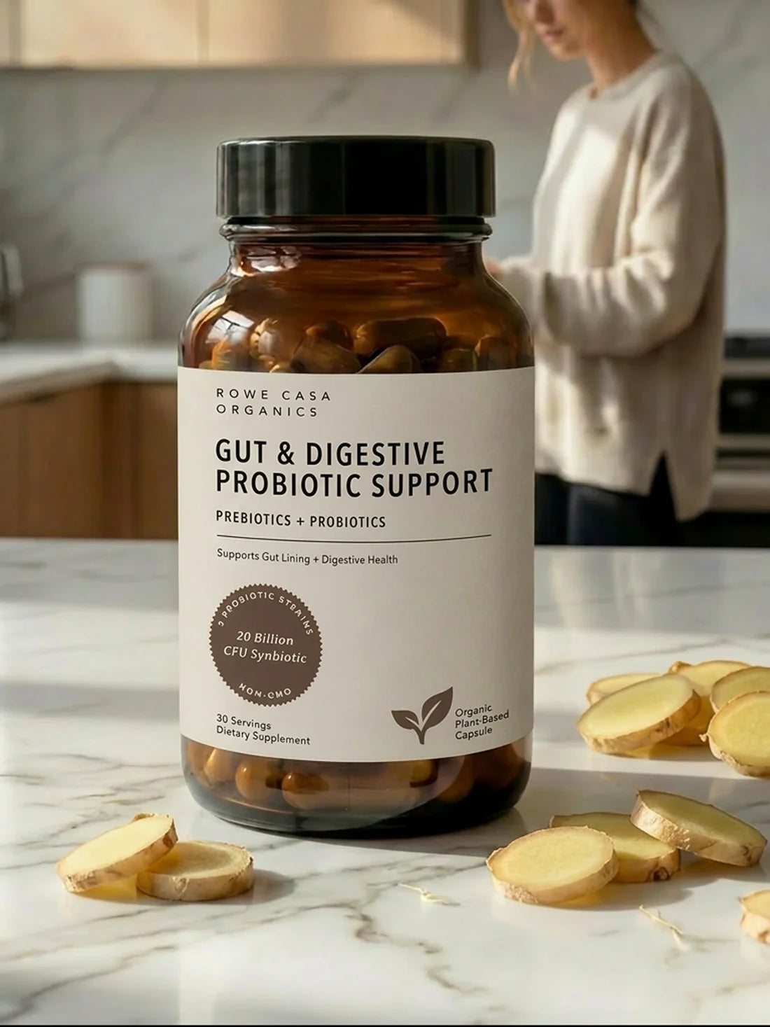 Rowe Casa Organics Gut + Digestive Probiotic Support | 60 Capsules
