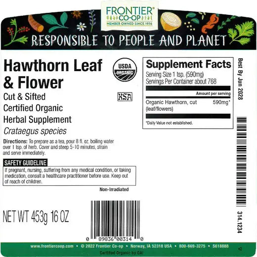 Frontier Co-op Hawthorn Leaf & Flowers, Cut & Sifted, Organic