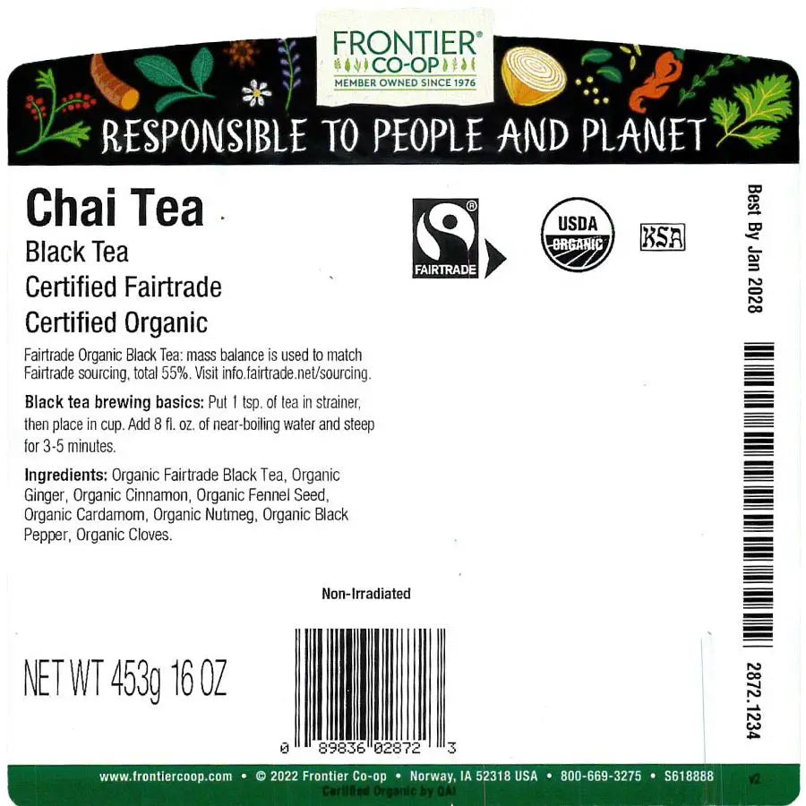 Frontier Co-op Chai Tea, Organic, Fairtrade Certified