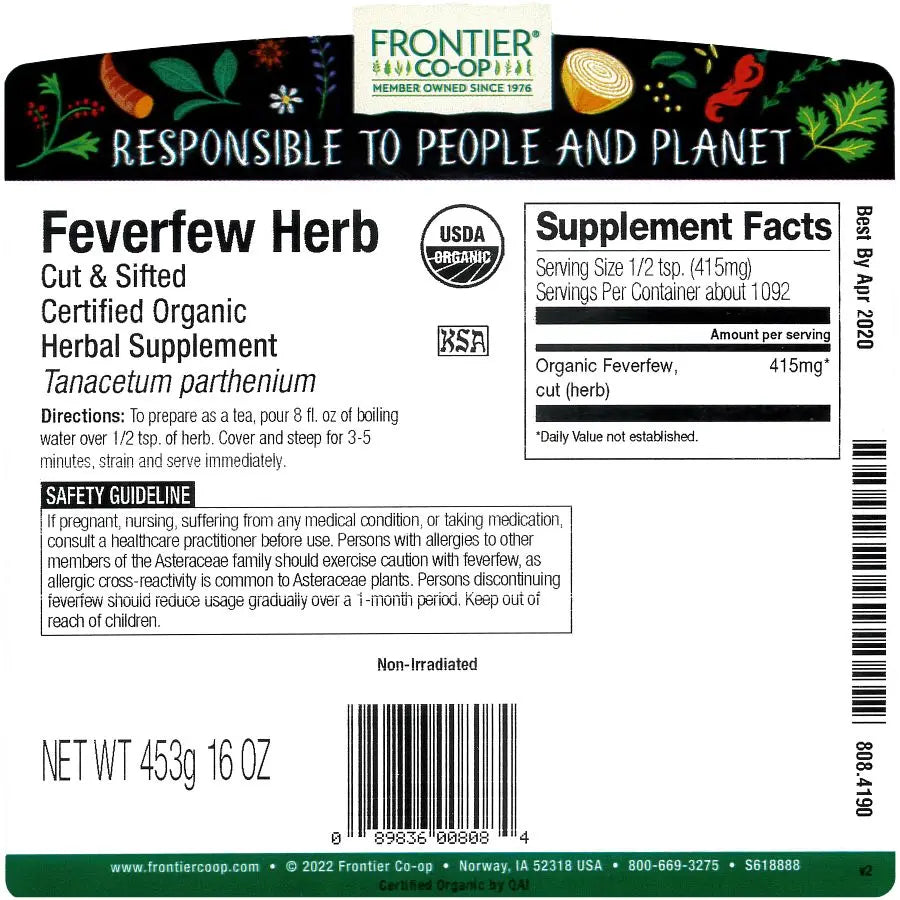 Frontier Co-op Feverfew Herb, Cut & Sifted, Organic