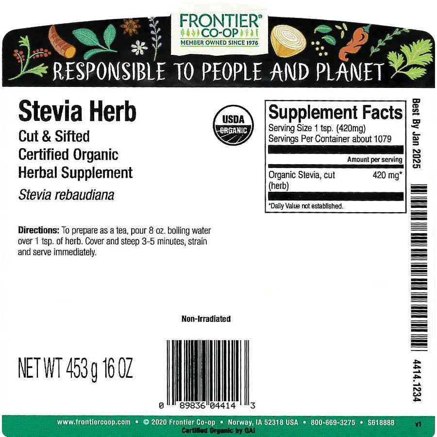 Frontier Co-op Green Stevia Herb, Cut & Sifted, Organic