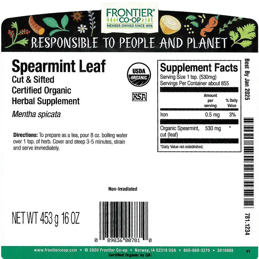 Frontier Co-op Spearmint Leaf, Cut & Sifted, Organic