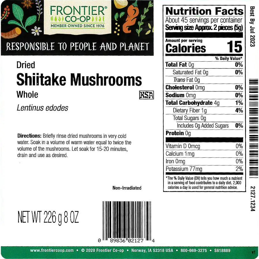Frontier Co-op Shiitake Mushrooms, Whole