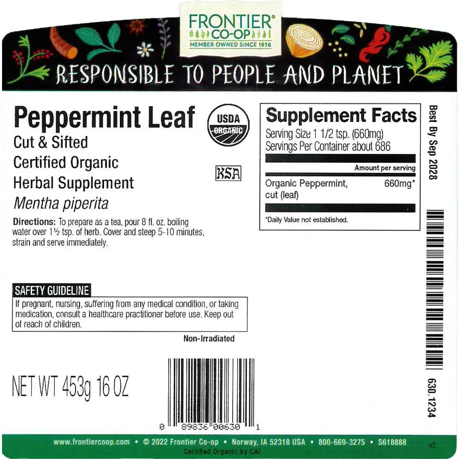 Frontier Co-op Peppermint Leaf, Cut & Sifted, Organic