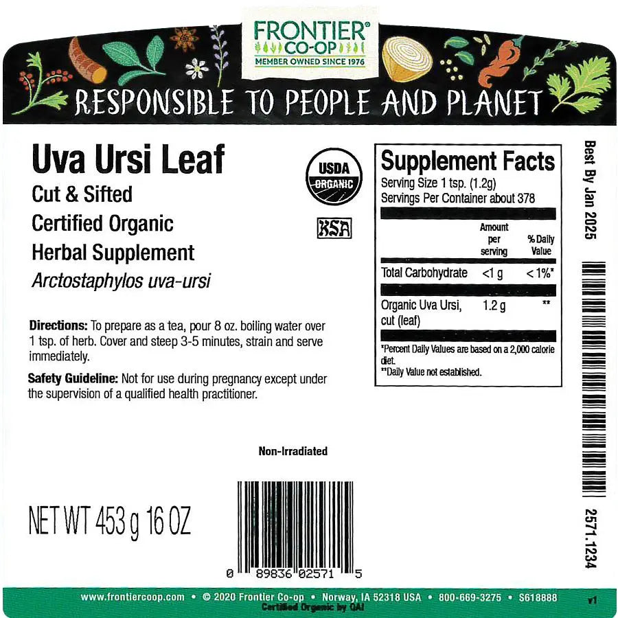 Frontier Co-op Uva Ursi Leaf, Cut & Sifted, Organic