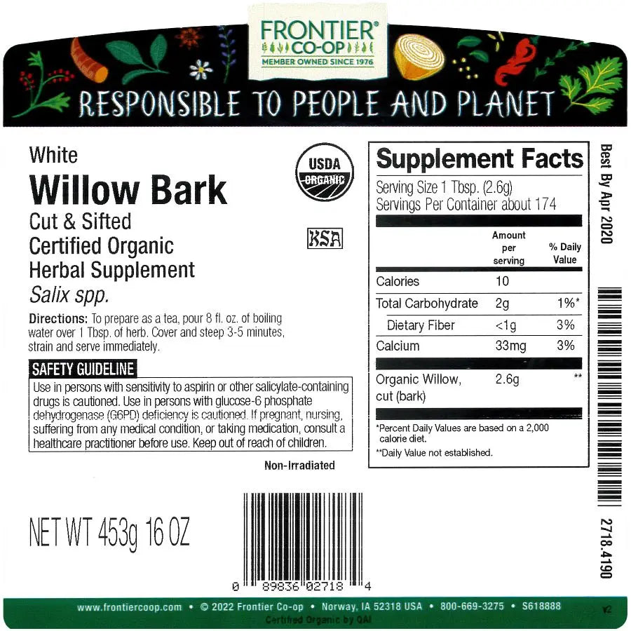 Frontier Co-op Willow Bark, Cut & Sifted, Organic