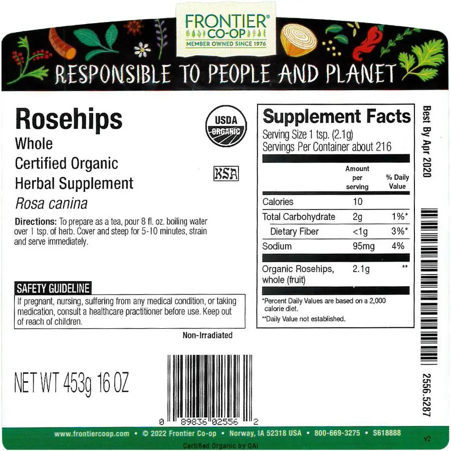 Frontier Co-op Rosehips, Whole, Organic