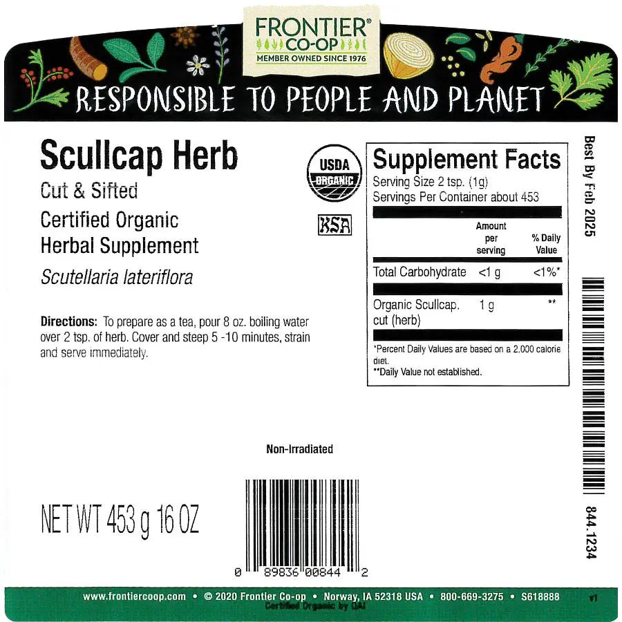 Frontier Co-op Scullcap Herb, Cut & Sifted, Organic