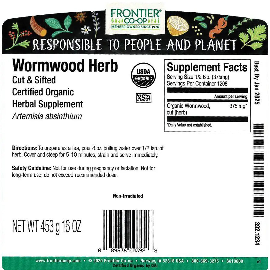 Frontier Co-op Wormwood Herb, Cut & Sifted, Organic