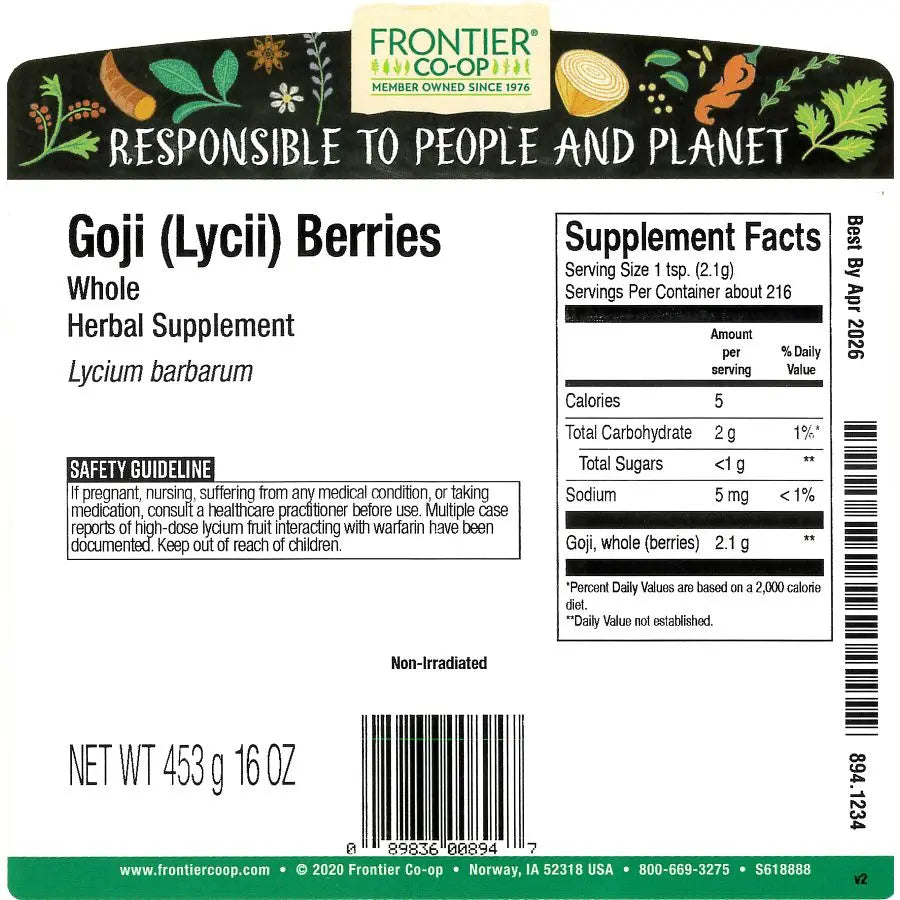 Frontier Co-op Goji (Lycii) Berries (Gou Qi Zi), Whole