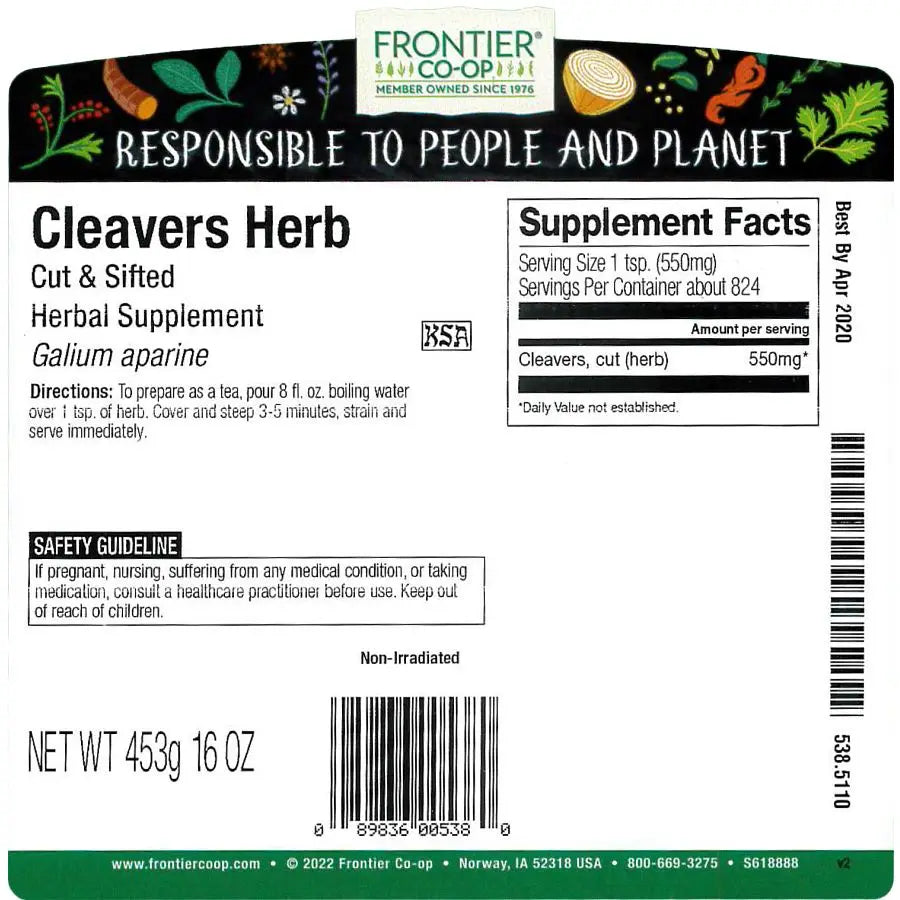 Frontier Co-op Cleavers Herb, Cut & Sifted