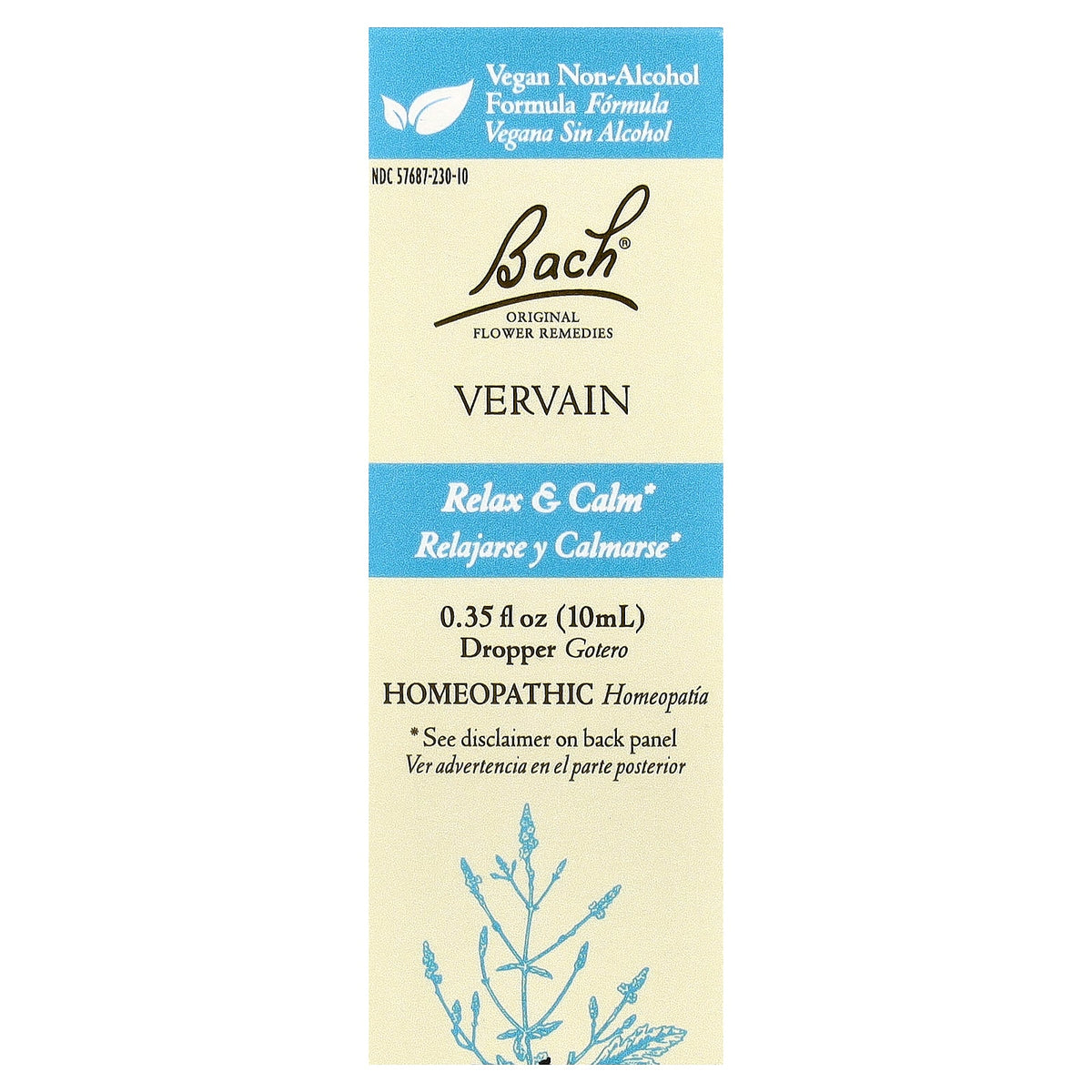 Bach Original Flower Remedies Vervain Relax & Calm 0.35 fl oz dropper (10 ml)