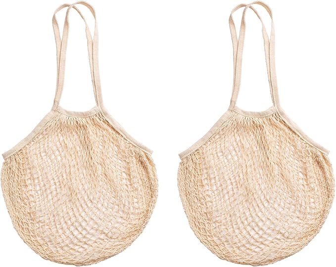 HIC Kitchen Reusable French Market Bags, All-Natural Unbleached Cotton, Set of 2, Tan