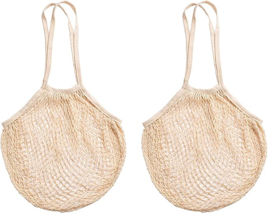HIC Kitchen Reusable French Market Bags, All-Natural Unbleached Cotton, Set of 2, Tan