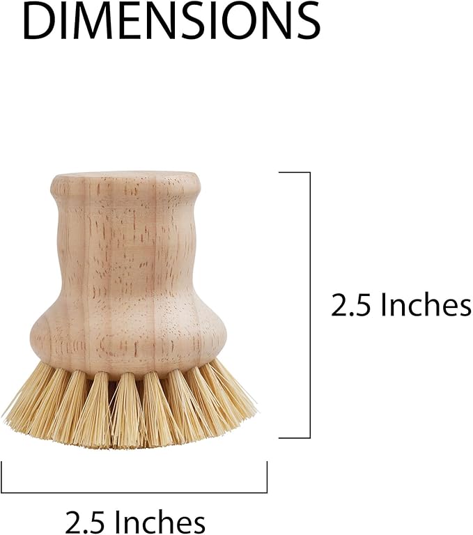 HIC Kitchen Natural Bristle Dish Pan Scrub Brush, Non-Scratch Natural Tampico Bristles with Wooden Handle