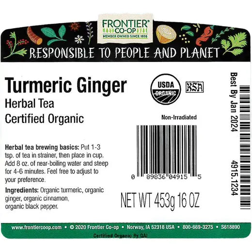 Frontier Co-op Turmeric Ginger Herbal Tea, Organic