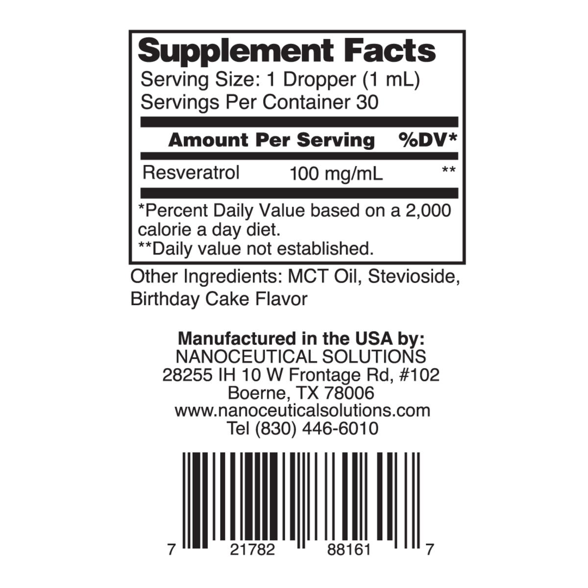 Nanoceutical Solutions - Nano Resveratrol Oral Supplement/Vitamin