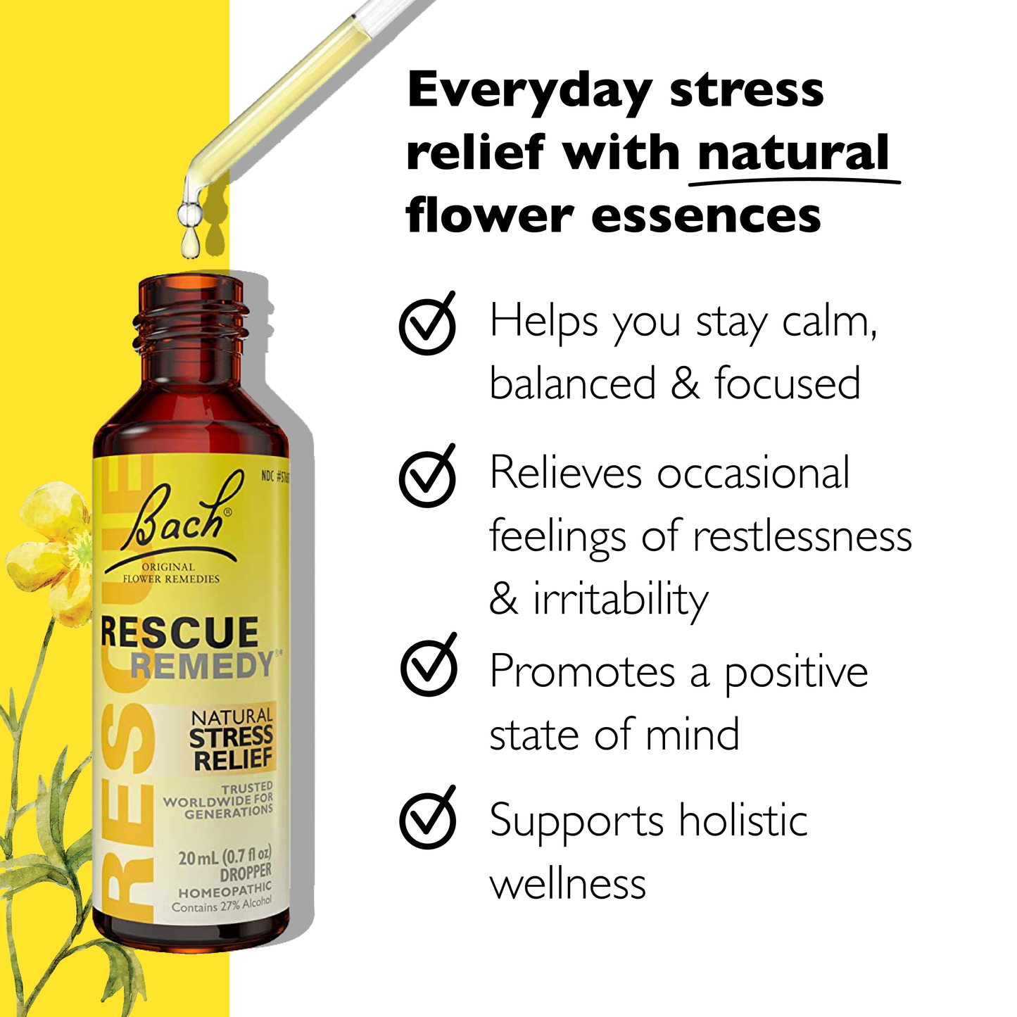 RESCUE & Bach Original Flower Remedies - Bach Rescue Remedy Natural Stress Relief Dropper