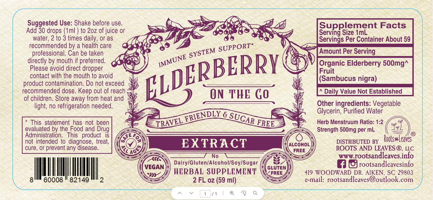 Roots And Leaves - Elderberry Glycerin Extract