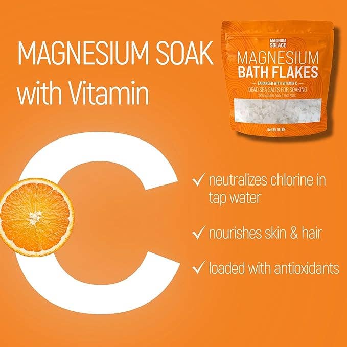 Magnum Solace - Magnesium Bath Flakes, Bath Soak With Vitamin C (5lbs)