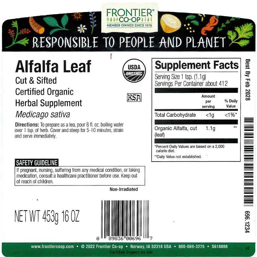 Frontier Co-op Alfalfa Leaf, Cut & Sifted, Organic
