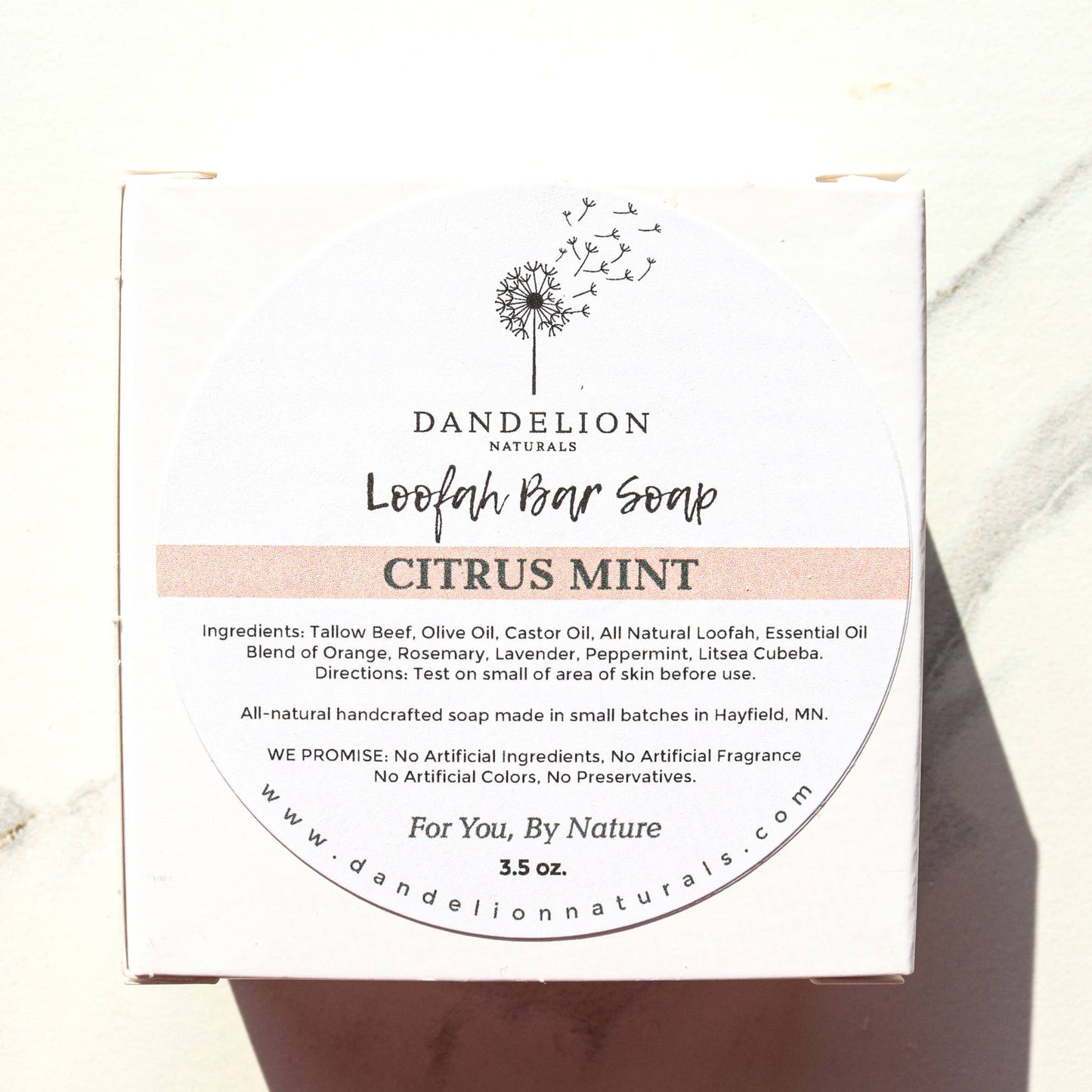 Dandelion Naturals - Exfoliating Tallow Bar Soap with Loofah | Citrus + Mint