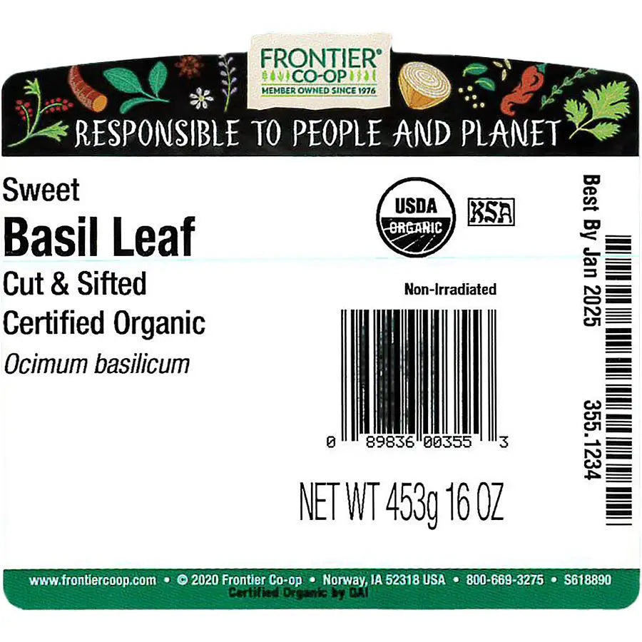 Frontier Co-op Sweet Basil Leaf, Cut & Sifted, Organic