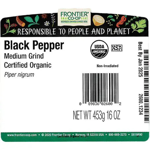 Frontier Co-op Black Pepper, Medium Grind, Organic