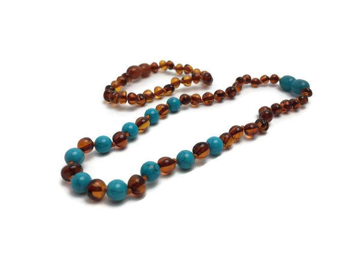 Baltic Essentials - Polished Cognac Turquoise Baltic Amber Necklace for Baby, Infant, Toddler, Big Kid.