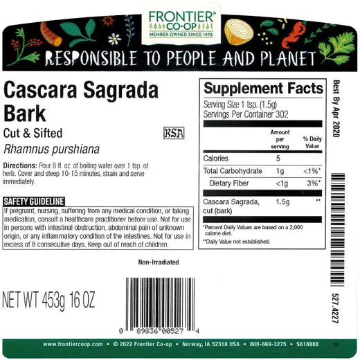 Frontier Co-op Aged Cascara Sagrada Bark, Cut & Sifted