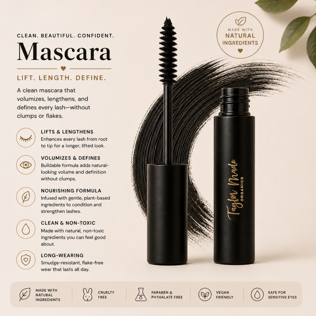 Taylor Made Organics - Mascara | Clean Beauty – Volumizing, Lengthening & Non-Toxic
