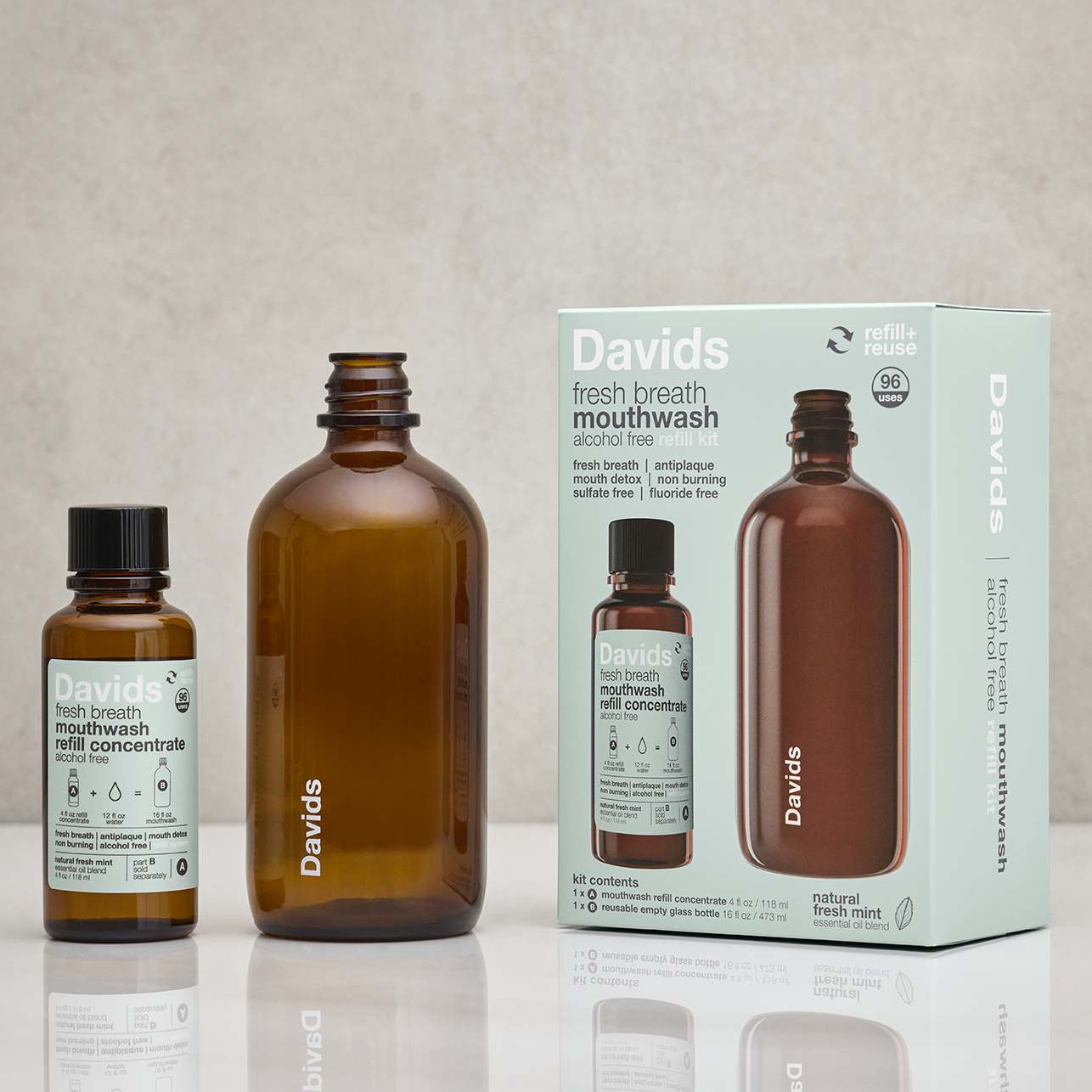 Davids Health Sciences, Inc - Davids Hydroxi™ fresh breath mouthwash - natural fresh mint : Mouthwash refill concentrate