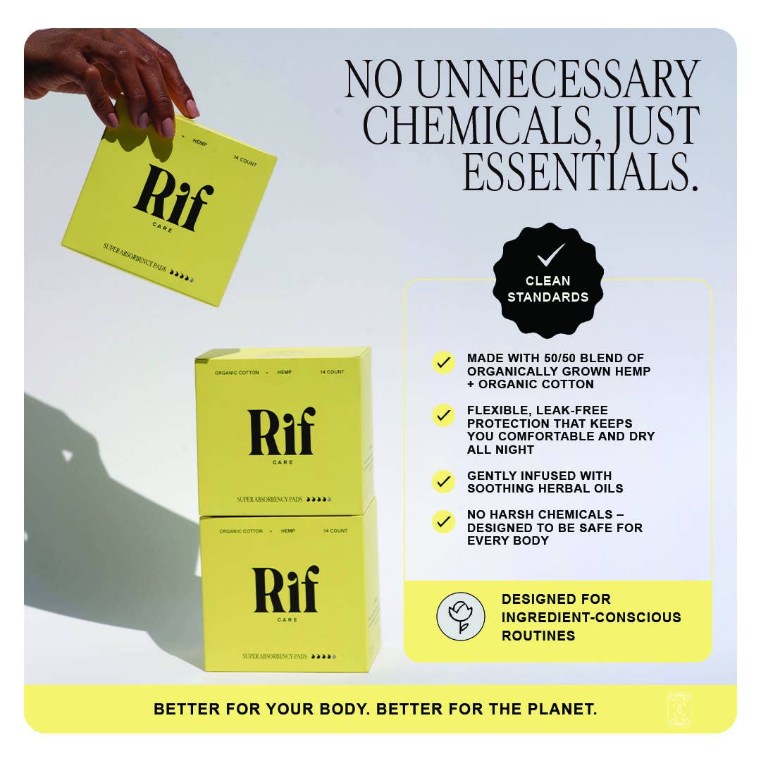 Rif Care - Super (12 ct) Organic Biodegradable Hemp Fiber Pads