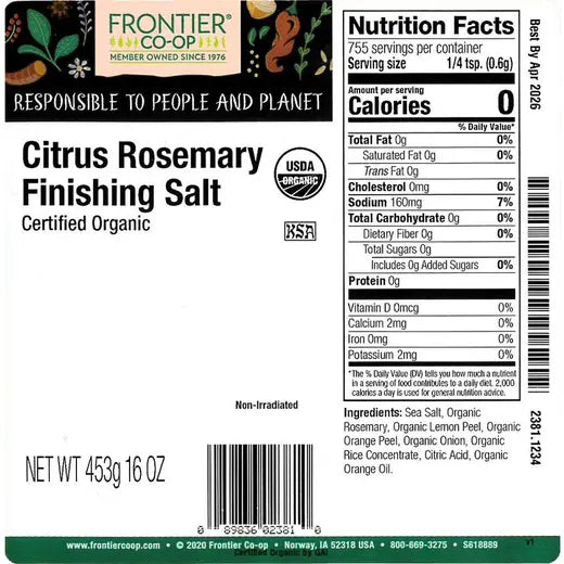 Frontier Co-op Citrus Rosemary Finishing Salt, Organic