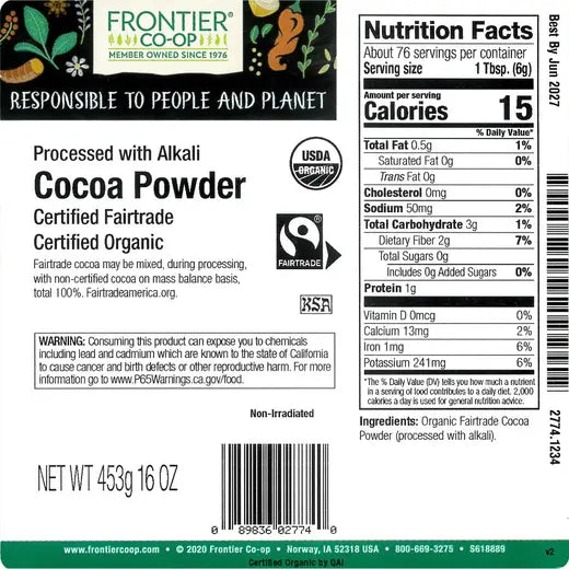 Frontier Co-op Cocoa Powder (Processed With Alkali), Organic, Fairtrade Certified