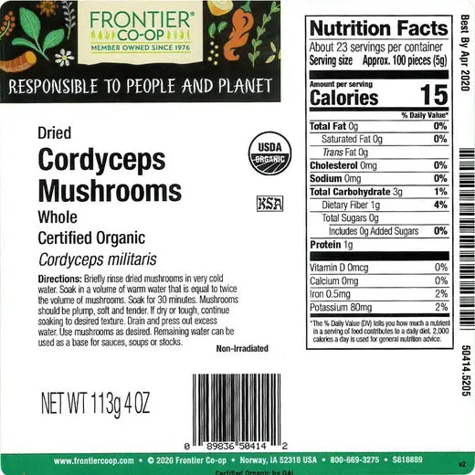 Frontier Co-op Cordyceps Mushrooms, Dried Whole, Organic