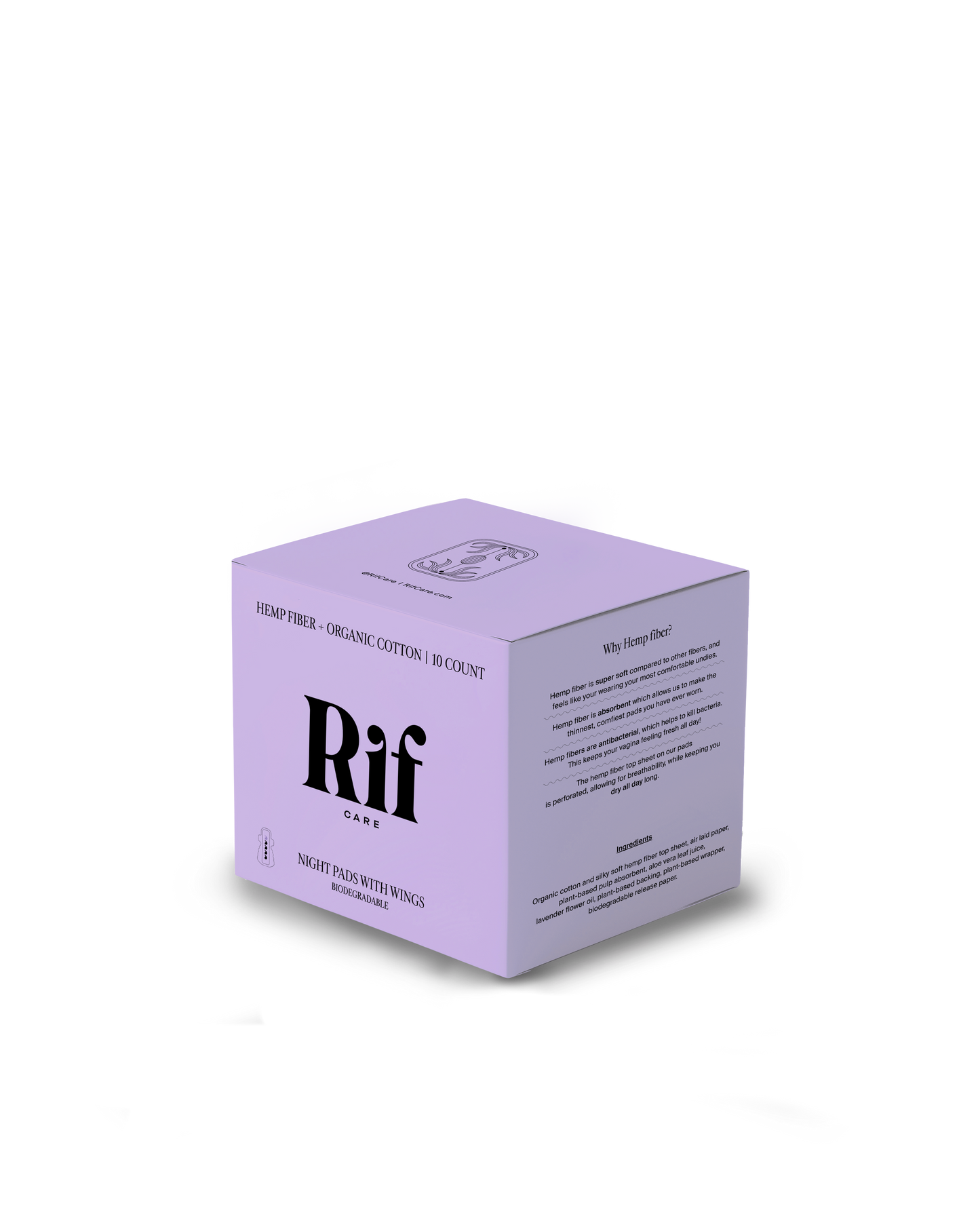Rif Care - Night Organic Biodegradable Hemp Fiber Long Pads  (10 ct)