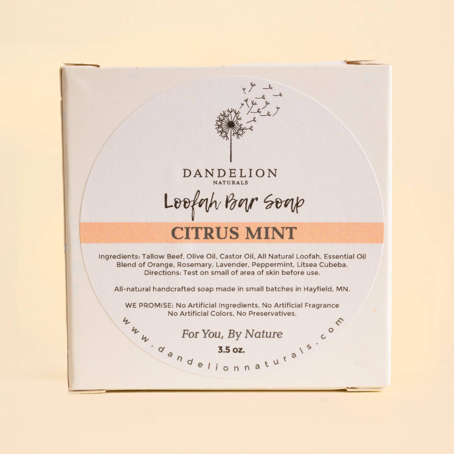 Dandelion Naturals - Exfoliating Tallow Bar Soap with Loofah | Citrus + Mint