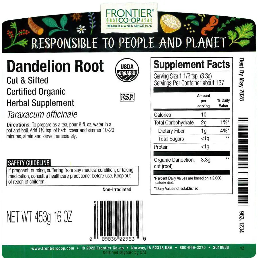 Frontier Co-op Dandelion Root, Cut & Sifted, Organic