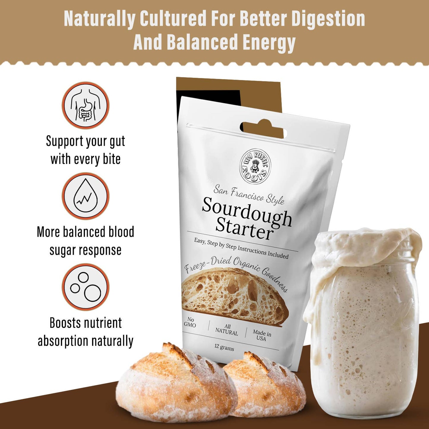 My Rustic Roots - Organic Non-GMO, Freeze Dried, Sourdough Starter. 12 gr NEW