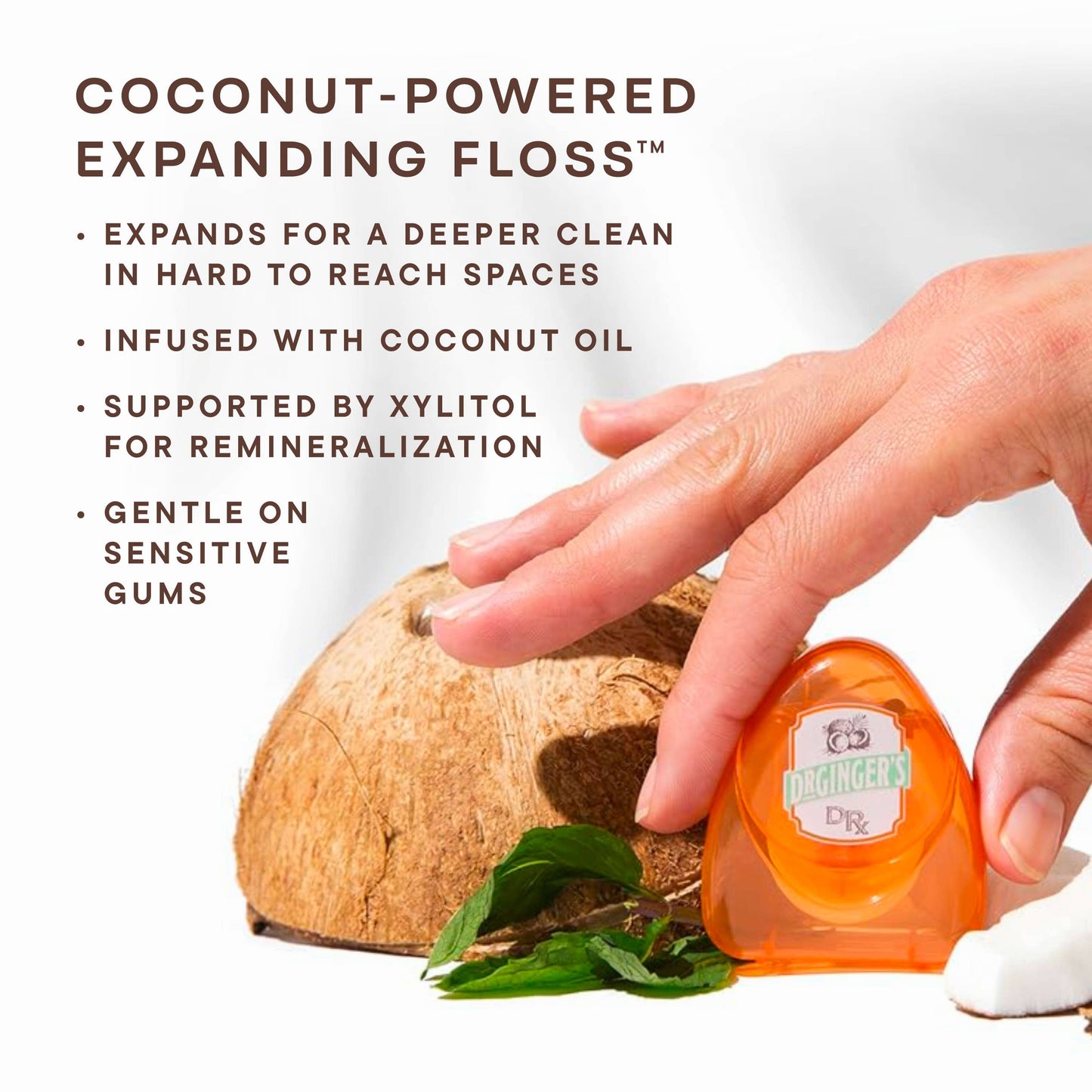 Dr. Ginger's | Coconut Powered Oral Care - Expanding Dental Floss | Coconut Oil | Gentle Deep Clean