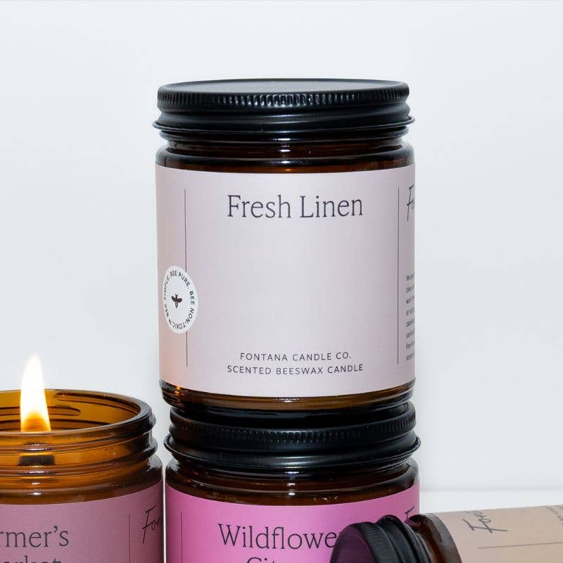 Fontana Candle Co. - Fresh Linen Essential Oil Beeswax Jar Candle: Non-Toxic