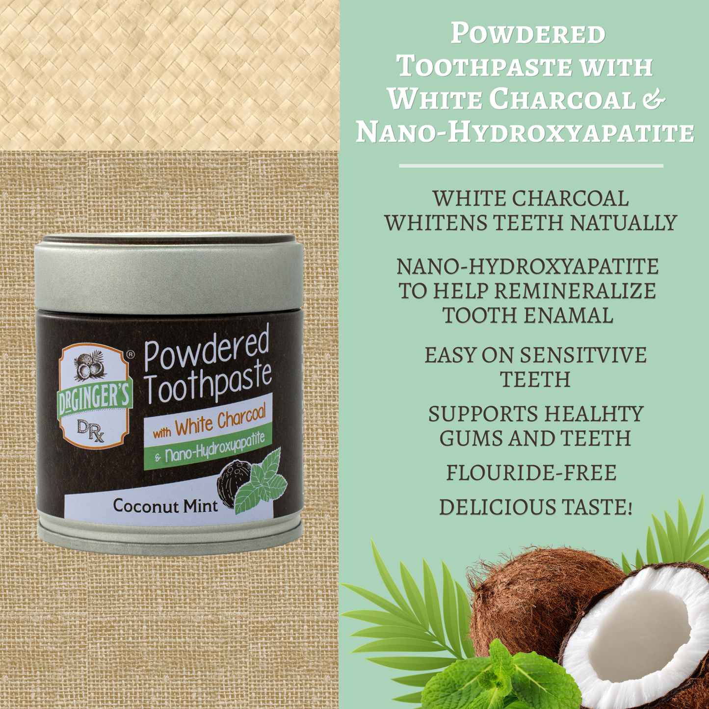 Dr. Gingers - Powdered Toothpaste | White Charcoal & Nano-Hydroxyapatite