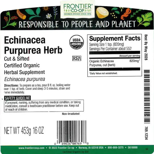 Frontier Co-op Echinacea Purpurea Herb, Cut & Sifted, Organic