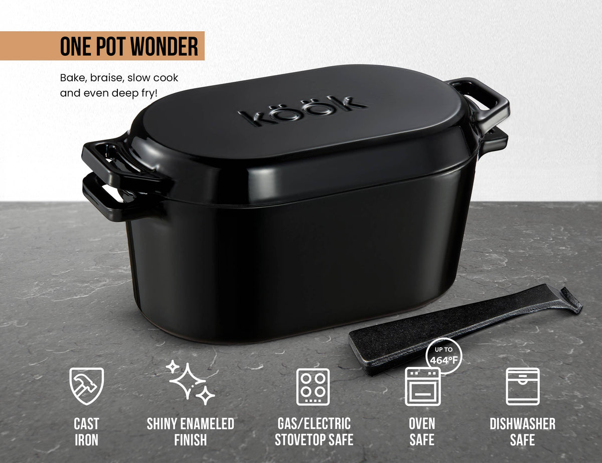 Kook - Kook Dutch Oven with Lid, Enameled Cast Iron, 3.4 qt