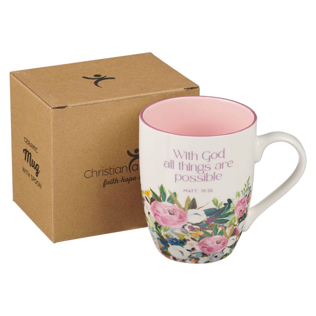 Christian Art Gifts - Mug Multi Floral Purple With God Matt. 19:26