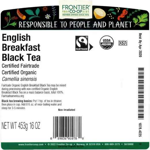 Frontier Co-op English Breakfast Black Tea, Organic, Fairtrade Certified