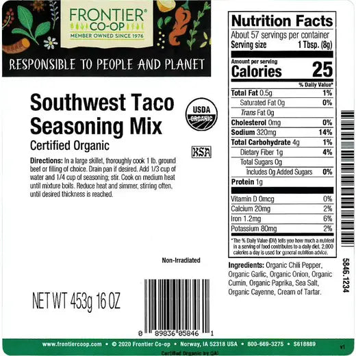 Frontier Co-op Southwest Taco Seasoning, Organic