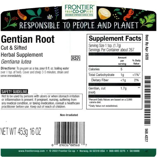 Frontier Co-op Gentian Root, Cut & Sifted