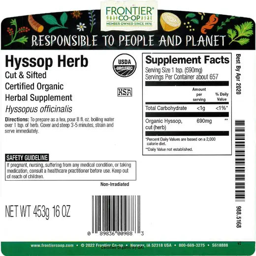 Frontier Co-op Hyssop Herb, Cut & Sifted, Organic